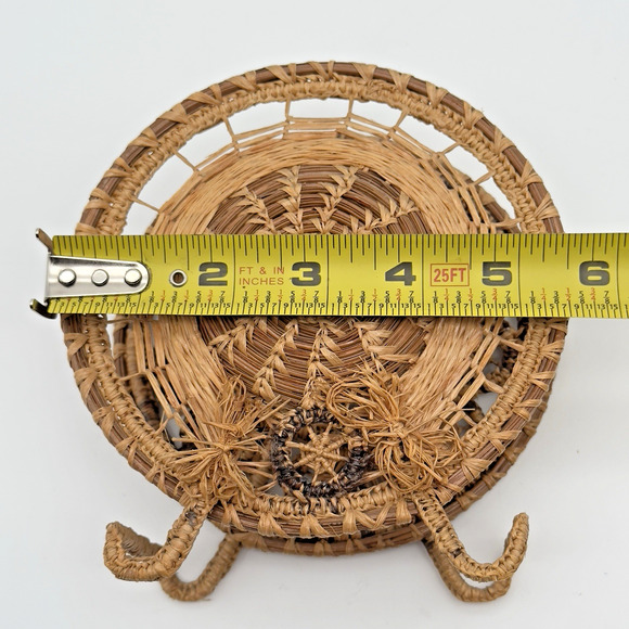 Woven Wicker Wire Napkin Mail Holder Pine Needle Vintage 60s Boho 6" - Picture 11 of 11